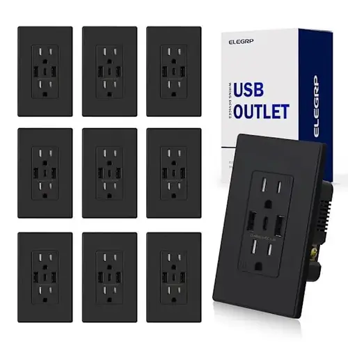 21w Dual Type A & Type C USB Outlet, 15 Amp, Black - pack of 10 21w Dual Type A & Type C USB Outlet, 15 Amp, Black - pack of 10