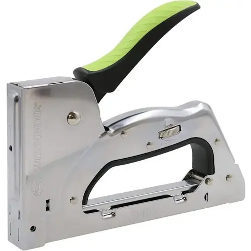 3-In-1 Heavy Duty Staple Gun, Chrome With Black / Green Rubber Handle 3-In-1 Heavy Duty Staple Gun, Chrome With Black / Green Rubber Handle