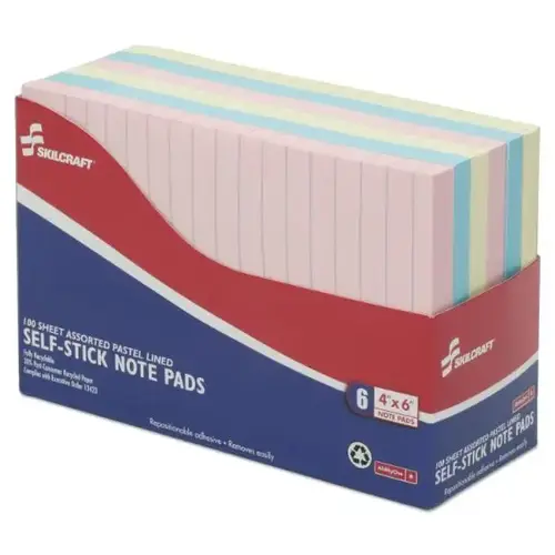 Self-Stick Pad Set, 4 X 6, Lined, Blue, Green, Pink, Yellow, 100 - pack of 6 Self-Stick Pad Set, 4 X 6, Lined, Blue, Green, Pink, Yellow, 100 - pack of 6
