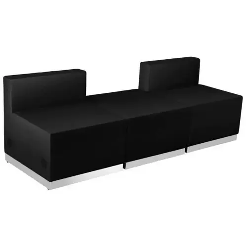 Hercules Alon Series Black Leather Reception Configuration Square 2 Back Set Hercules Alon Series Black Leather Reception Configuration Square 2 Back Set