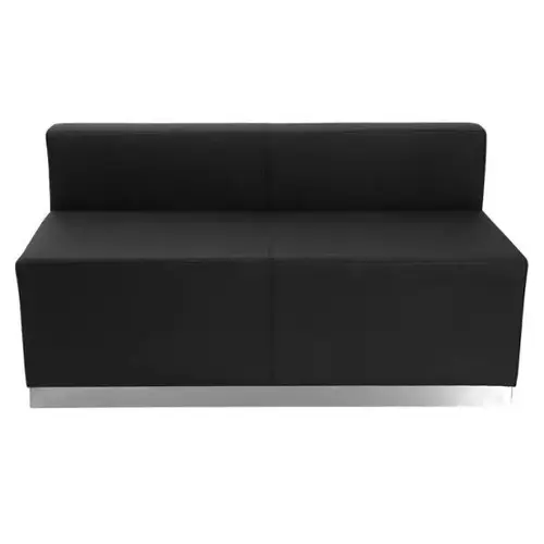 Hercules Alon Series Black Leather Loveseat With Brushed Stainless Steel Base Hercules Alon Series Black Leather Loveseat With Brushed Stainless Steel Base