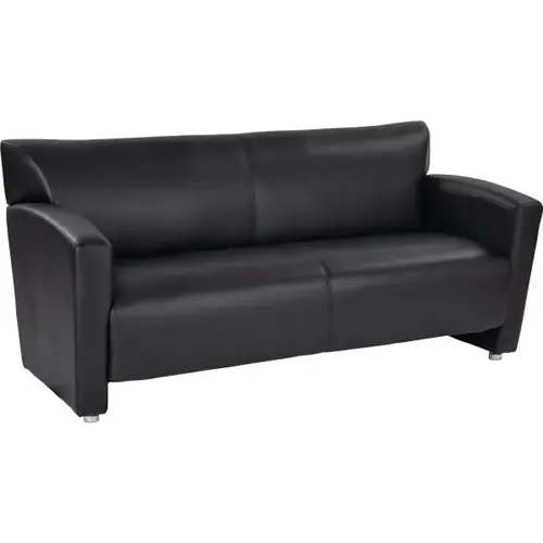 Black Faux Leather Sofa With Silver Finish Legs Black Faux Leather Sofa With Silver Finish Legs