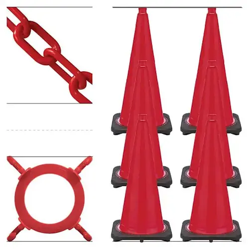 28" Red Traffic Cone And Chain Kit - pack of 6 28" Red Traffic Cone And Chain Kit - pack of 6