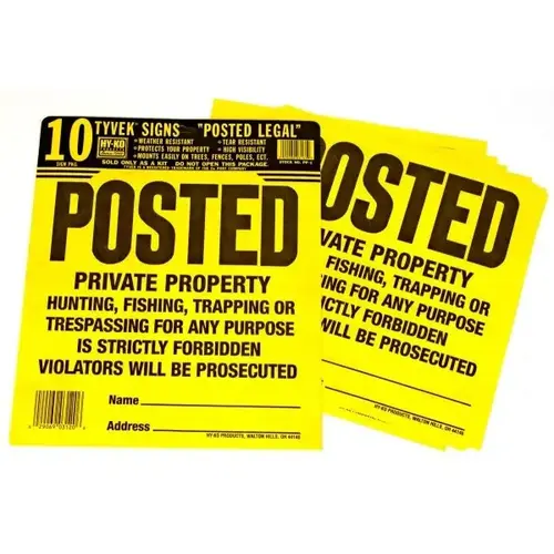 "Posted Private Property" Super Bright Tyvek Sign Kit "Posted Private Property" Super Bright Tyvek Sign Kit