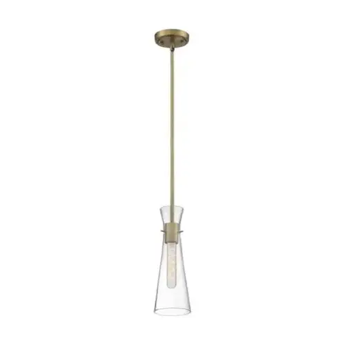 Bahari 1 Light Mini Pendant Fixture, Vintage Brass Finish With Clear Glass Bahari 1 Light Mini Pendant Fixture, Vintage Brass Finish With Clear Glass