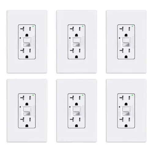 20 Amp 125-Volt Tamper-Resistant Self-Test Gfci Receptacle, Night Light And Wall Plate In White - pack of 6 20 Amp 125-Volt Tamper-Resistant Self-Test Gfci Receptacle, Night Light And Wall Plate In White - pack of 6