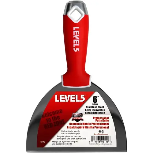 Level5 Joint Putty Knife, 6 in W Blade, Stainless Steel Blade, Soft Grip Handle Level5 Joint Putty Knife, 6 in W Blade, Stainless Steel Blade, Soft Grip Handle