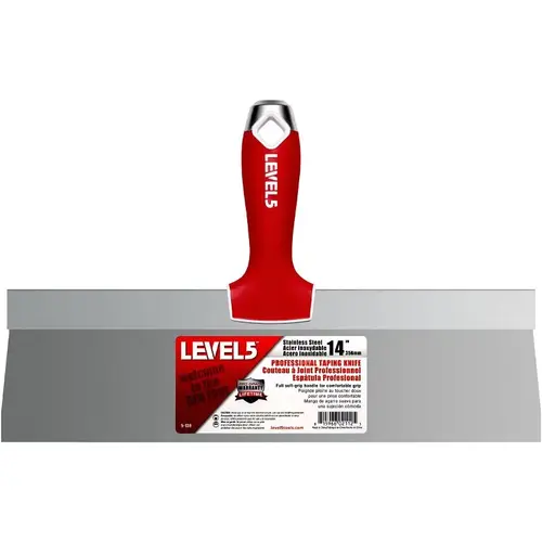 Level5 Taping Knife, 14 in W Blade, Stainless Steel Blade, Soft Grip Handle Level5 Taping Knife, 14 in W Blade, Stainless Steel Blade, Soft Grip Handle