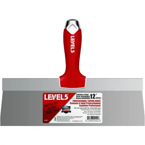Level5 Taping Knife, 12 in W Blade, Stainless Steel Blade, Soft Grip Handle Level5 Taping Knife, 12 in W Blade, Stainless Steel Blade, Soft Grip Handle