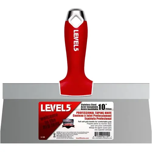 Level5 Taping Knife, 10 in W Blade, Stainless Steel Blade, Soft Grip Handle Level5 Taping Knife, 10 in W Blade, Stainless Steel Blade, Soft Grip Handle