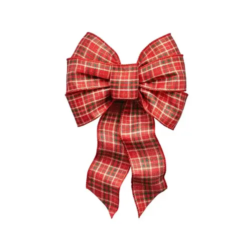 Holidaytrims Wired Bow, 14 in H, Plaid, Cloth, Green/Gold/Red/White Holidaytrims Wired Bow, 14 in H, Plaid, Cloth, Green/Gold/Red/White