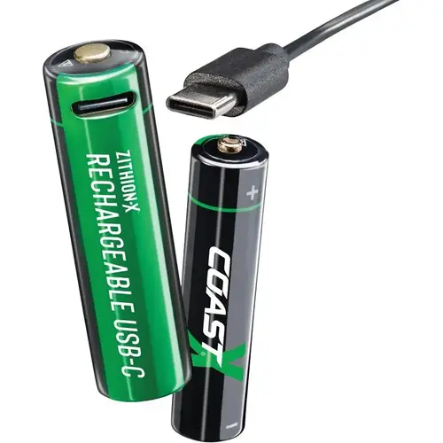 Coast ZITHION-X Battery, 1.5 V Battery, 2400 mAh, AA Battery, Lithium-Ion, Rechargeable: Yes Coast ZITHION-X Battery, 1.5 V Battery, 2400 mAh, AA Battery, Lithium-Ion, Rechargeable: Yes
