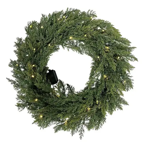 Santas Forest Cedar Wreath, Polyethylene, Battery, Clear Bulb, Hanging Hoop Santas Forest Cedar Wreath, Polyethylene, Battery, Clear Bulb, Hanging Hoop
