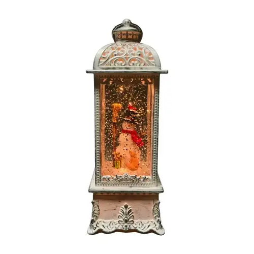 Santas Forest Christmas Decor, 11 in H, Lantern with Snowman Scene, White Santas Forest Christmas Decor, 11 in H, Lantern with Snowman Scene, White
