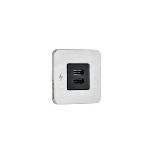 TILE - USB-C / USB-C Interiors Charging Socket 12/24V - Brushed Stainless Bezel TILE - USB-C / USB-C Interiors Charging Socket 12/24V - Brushed Stainless Bezel