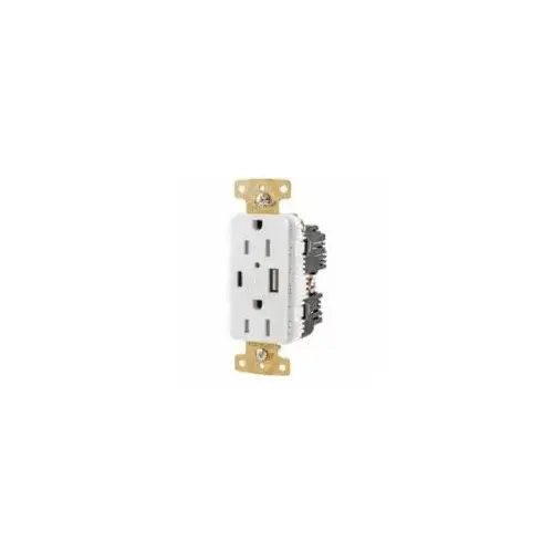 15A/125V Duplex Rcptcl Type A & C USB Ports WHT 15A/125V Duplex Rcptcl Type A & C USB Ports WHT