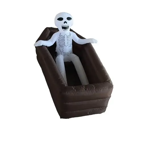 Santas Forest Inflatable Skeleton In Coffin Decor, 2.3 ft H, Polyester, White, Internal Light, Indoor, Outdoor Santas Forest Inflatable Skeleton In Coffin Decor, 2.3 ft H, Polyester, White, Internal Light, Indoor, Outdoor
