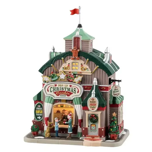 Lemax Christmas Decor, 9.84 in H, Pop-up Christmas Cookie Shop, Porcelain, LED Lemax Christmas Decor, 9.84 in H, Pop-up Christmas Cookie Shop, Porcelain, LED