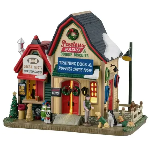 Lemax Christmas Decor, 6.69 in H, Precious Paws and Doggie Biscuits, Porcelain, LED Lemax Christmas Decor, 6.69 in H, Precious Paws and Doggie Biscuits, Porcelain, LED
