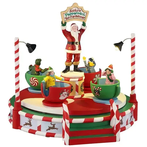 Lemax Christmas Decor, 6.89 in H, Santa's Peppermint Teacup Spinner, Resin, LED Lemax Christmas Decor, 6.89 in H, Santa's Peppermint Teacup Spinner, Resin, LED