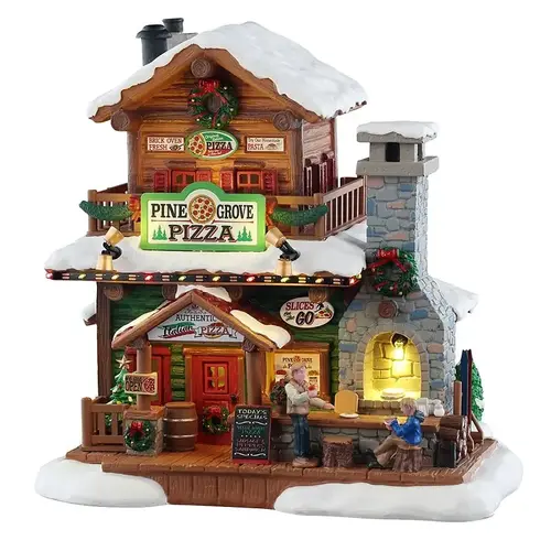 Lemax Christmas Decor, 8.07 in H, Pine Grove Pizza, Resin, LED Lemax Christmas Decor, 8.07 in H, Pine Grove Pizza, Resin, LED