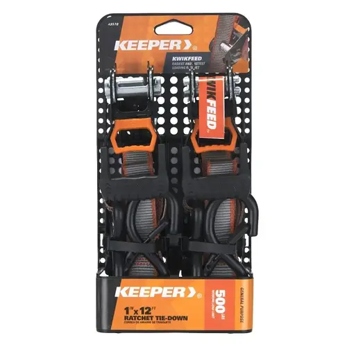 Keeper Ratchet Tie-Down, 1 in W, 12 ft L, 500 lb Working Load - pack of 2 Keeper Ratchet Tie-Down, 1 in W, 12 ft L, 500 lb Working Load - pack of 2