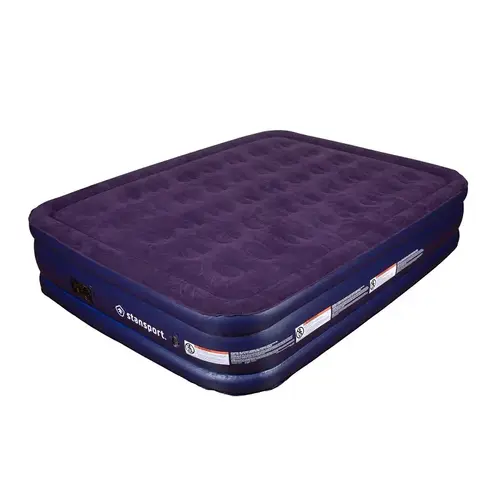 Stansport Air Bed, 80 in L, 62 in W, Double-High, Plush/PVC, Blue Stansport Air Bed, 80 in L, 62 in W, Double-High, Plush/PVC, Blue