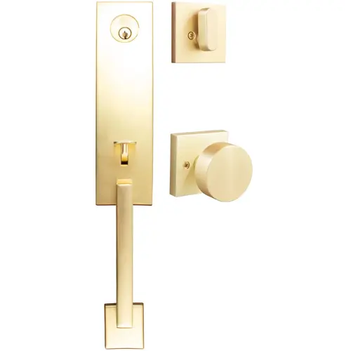 Munich Handleset, Bonn Interior Trim, Square Rose, KW Keyway, Satin Brass Munich Handleset, Bonn Interior Trim, Square Rose, KW Keyway, Satin Brass
