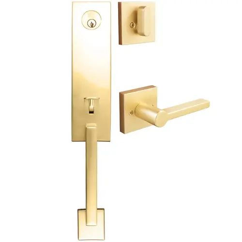 Munich Handleset, Vienna Interior Trim, Square Rose, KW Keyway, Satin Brass Munich Handleset, Vienna Interior Trim, Square Rose, KW Keyway, Satin Brass