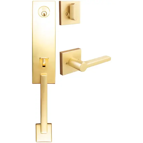 Munich Handleset, Vienna Interior Trim, Square Rose, SC Keyway, Satin Brass Munich Handleset, Vienna Interior Trim, Square Rose, SC Keyway, Satin Brass