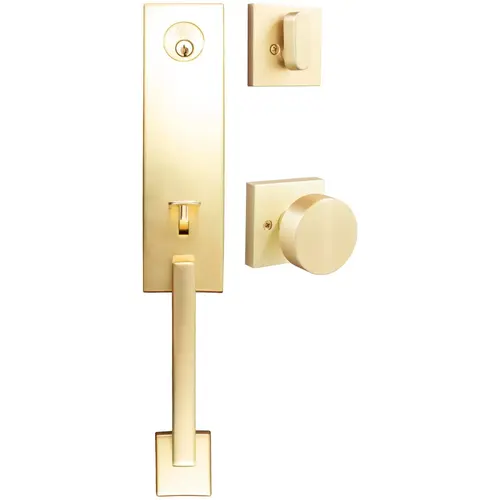 Munich Handleset, Bonn Interior Trim, Square Rose, SC Keyway, Satin Brass Munich Handleset, Bonn Interior Trim, Square Rose, SC Keyway, Satin Brass
