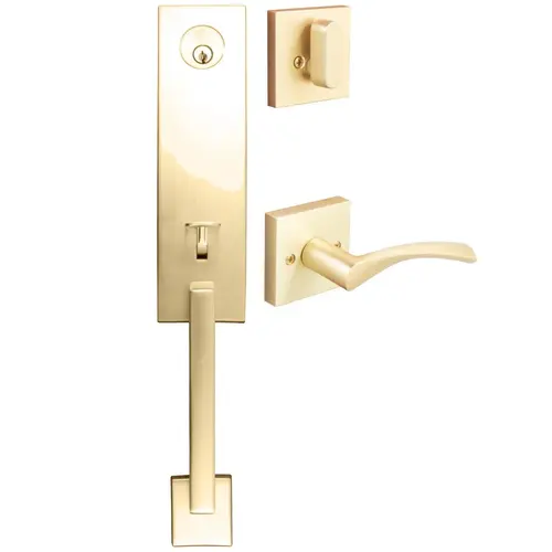 Munich Handleset, Turin Interior Trim, SC Keyway, Satin Brass Munich Handleset, Turin Interior Trim, SC Keyway, Satin Brass
