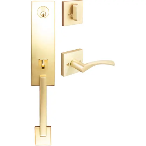 Munich Handleset, Turin Interior Trim, KW Keyway, Satin Brass Munich Handleset, Turin Interior Trim, KW Keyway, Satin Brass