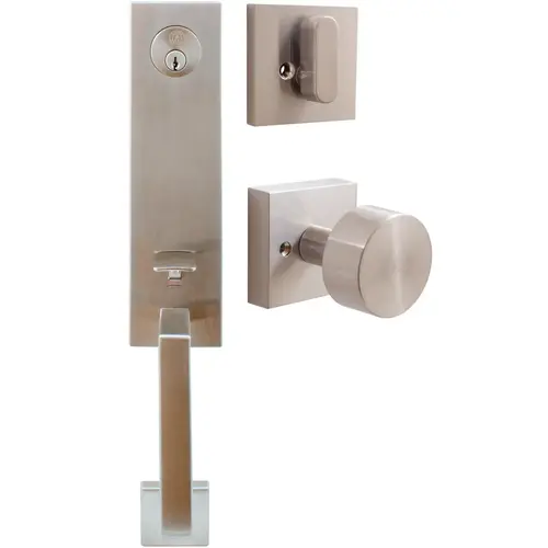 Munich Handleset, Bonn Interior Trim, Square Rose, KW Keyway, Satin Nickel Munich Handleset, Bonn Interior Trim, Square Rose, KW Keyway, Satin Nickel
