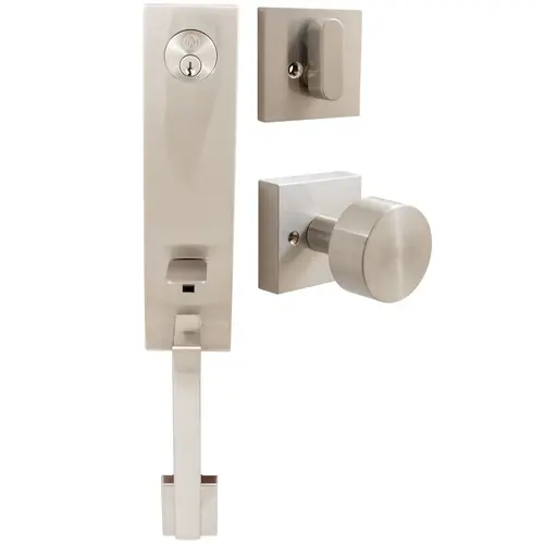 Munich Handleset, Bonn Interior Trim, Square Rose, SC Keyway, Satin Nickel Munich Handleset, Bonn Interior Trim, Square Rose, SC Keyway, Satin Nickel