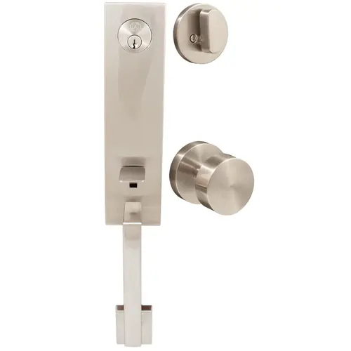 Munich Handleset, Bonn Interior Trim, Round Rose, SC Keyway, Satin Nickel Munich Handleset, Bonn Interior Trim, Round Rose, SC Keyway, Satin Nickel