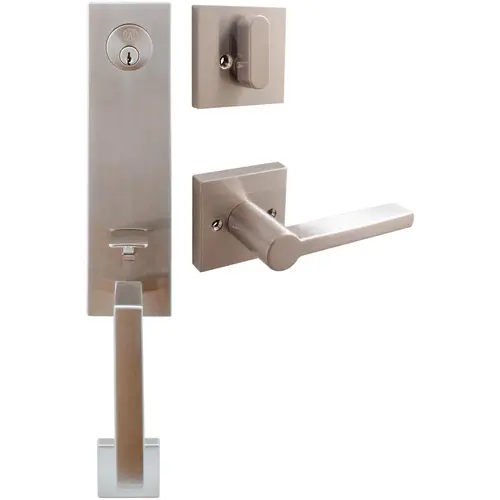 Munich Handleset, Vienna Interior Trim, Square Rose, KW Keyway, Satin Nickel Munich Handleset, Vienna Interior Trim, Square Rose, KW Keyway, Satin Nickel