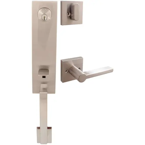 Munich Handleset, Vienna Interior Trim, Square Rose, SC Keyway, Satin Nickel Munich Handleset, Vienna Interior Trim, Square Rose, SC Keyway, Satin Nickel