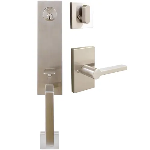 Munich Handleset, Vienna Interior Trim, Rectangular Rose, KW Keyway, Satin Nickel Munich Handleset, Vienna Interior Trim, Rectangular Rose, KW Keyway, Satin Nickel