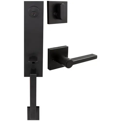 Munich Handleset, Vienna Interior Trim, Square Rose, SC Keyway, Matte Black Munich Handleset, Vienna Interior Trim, Square Rose, SC Keyway, Matte Black