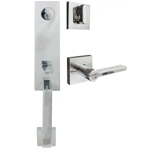 Munich Handleset, Vienna Interior Trim, Square Rose, KW Keyway, Polished Chrome Munich Handleset, Vienna Interior Trim, Square Rose, KW Keyway, Polished Chrome