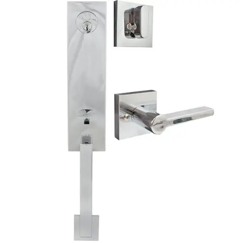 Munich Handleset, Vienna Interior Trim, Square Rose, SC Keyway, Polished Chrome Munich Handleset, Vienna Interior Trim, Square Rose, SC Keyway, Polished Chrome