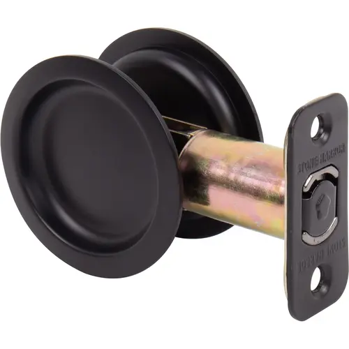 Round Pocket Door Lock, Passage Function, 2-3/8" Backset, Matte Black Round Pocket Door Lock, Passage Function, 2-3/8" Backset, Matte Black