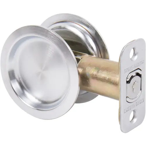 Round Pocket Door Lock, Passage Function, 2-3/8" Backset, Satin Chrome Round Pocket Door Lock, Passage Function, 2-3/8" Backset, Satin Chrome