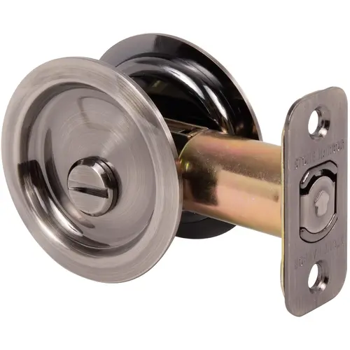 Round Pocket Door Lock, Privacy Function, 2-3/8" Backset, Antique Nickel Round Pocket Door Lock, Privacy Function, 2-3/8" Backset, Antique Nickel