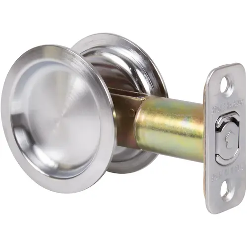 Round Pocket Door Lock, Passage Function, 2-3/4" Backset, Satin Chrome Round Pocket Door Lock, Passage Function, 2-3/4" Backset, Satin Chrome