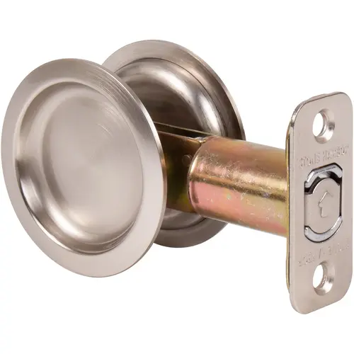 Round Pocket Door Lock, Passage Function, 2-3/4" Backset, Satin Nickel Round Pocket Door Lock, Passage Function, 2-3/4" Backset, Satin Nickel