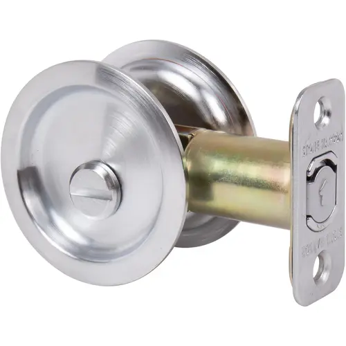 Round Pocket Door Lock, Privacy Function, 2-3/8" Backset, Satin Chrome Round Pocket Door Lock, Privacy Function, 2-3/8" Backset, Satin Chrome
