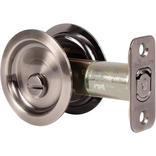 Round Pocket Door Lock, Privacy Function, 2-3/4" Backset, Antique Nickel Round Pocket Door Lock, Privacy Function, 2-3/4" Backset, Antique Nickel