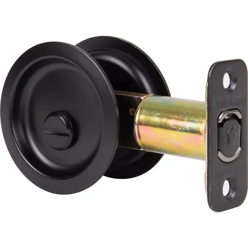 Round Pocket Door Lock, Privacy Function, 2-3/4" Backset, Matte Black Round Pocket Door Lock, Privacy Function, 2-3/4" Backset, Matte Black